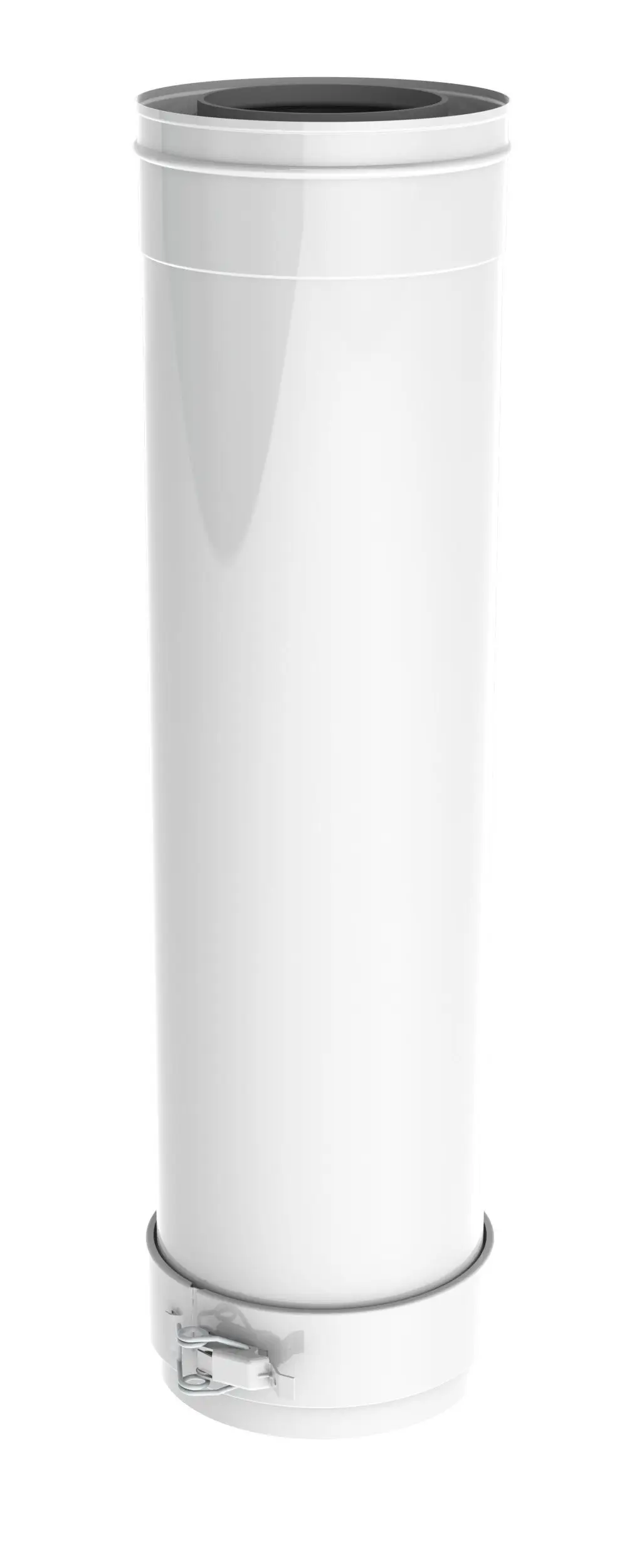 Weißes zylindrisches Abgasrohr mit einem geschlossenen oberen Ende und einem Befestigungselement an der Unterseite. Produkt von Remeha.